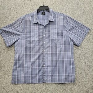 SCOTTeVEST Mens XL Blue Plaid Short Sleeve  Travel Shirt Hidden Pockets